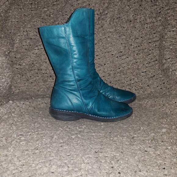 MIZ MOOZ-Teal Leather Ruched Mid Boots-Parnell-Rare Color-Sz 36-Near Mint - Picture 5 of 7
